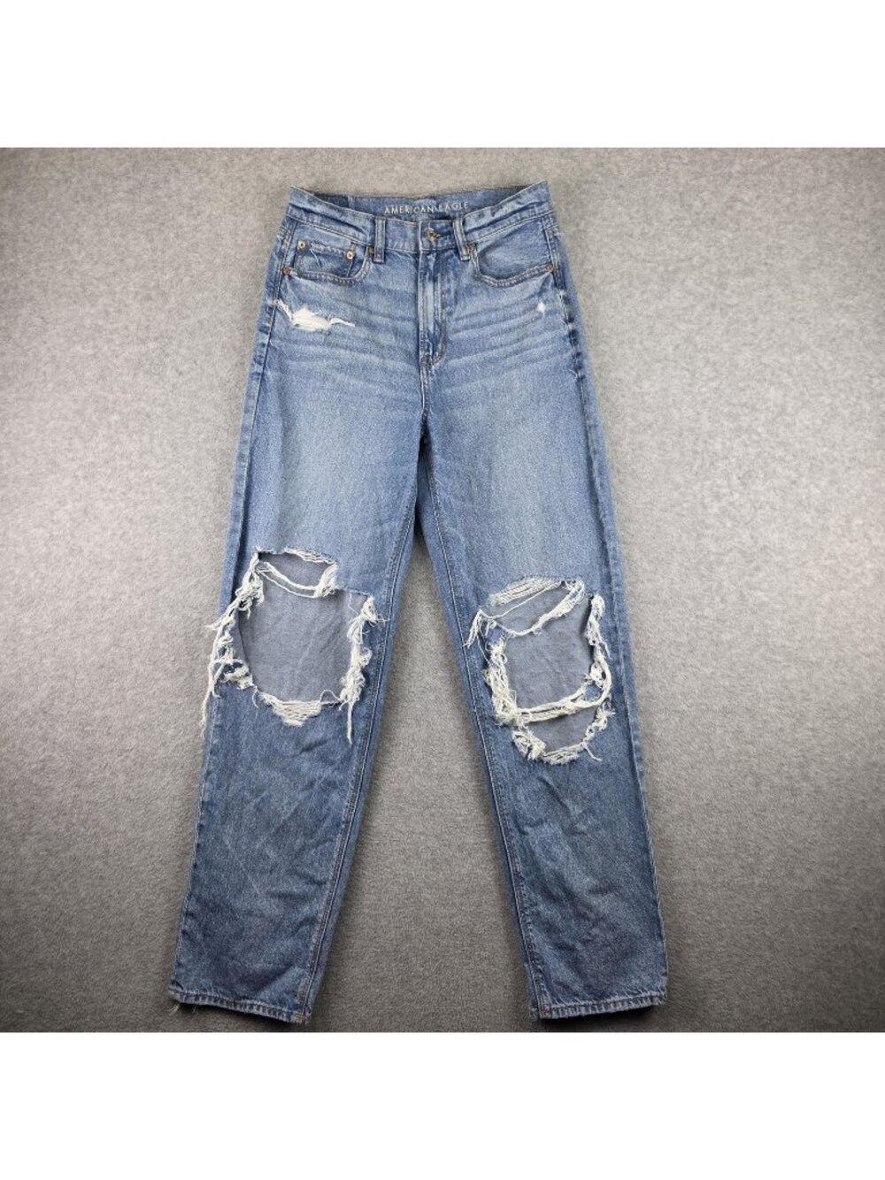 American Eagle Highest Rise Baggy Straight Jeans Womens 4 Distressed Light Wash